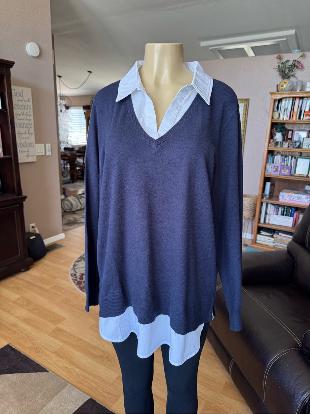 Style & Co maritime spirit blue sweater w/white collar & hem-NWT